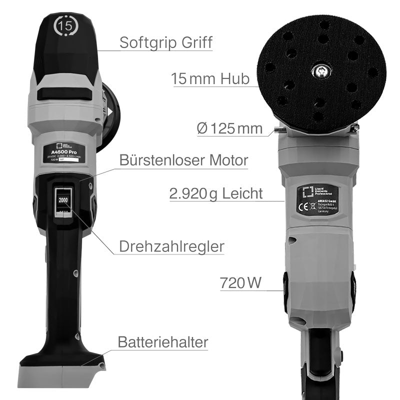 Liquid Elements A4500 PRO - 15mm Brushless Cordless DA Polishing Machine