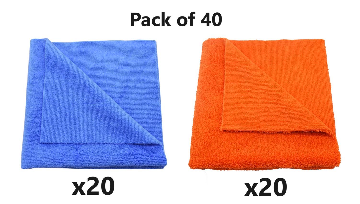 Pack of 40 Microfibre Cloths (20x  350gsm Warp Knit Edgeless, 20x 400gsm Tiger Edgeless)