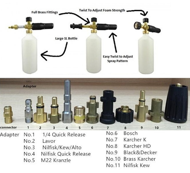Snow Foam Lance - Premium Quality With Full Brass Internals (Choice of Fittings)